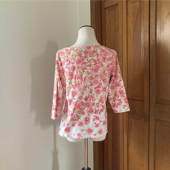 Talbots Pink Stretch Floral Pullover, Size MP - Picture 3 of 5